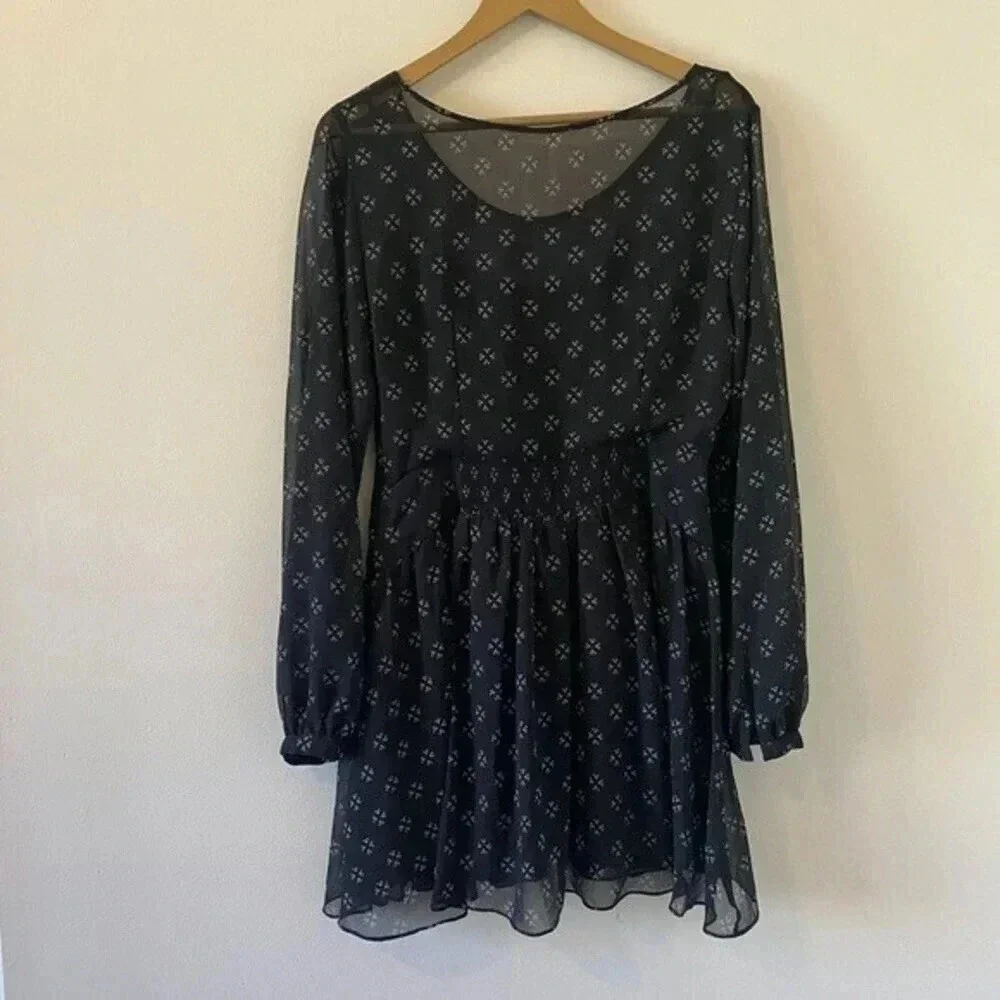 Free People Long Sleeve Chiffon Mini Dress